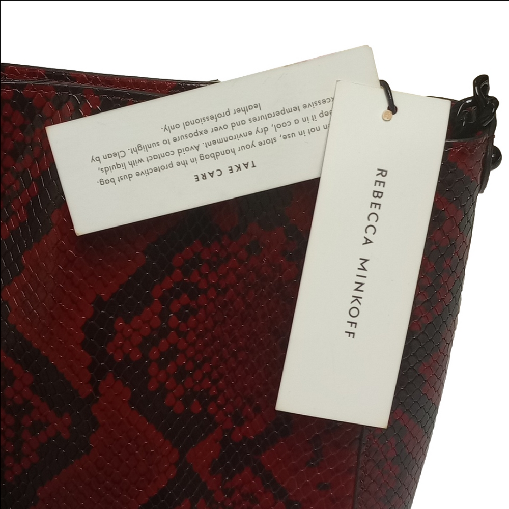 🆕 REBECCA MINKOFF "RED APPLE" SNAKE SKIN EMBOSSED LEATHER CROSSBODY CHAIN TOTE - Picture 10 of 12
